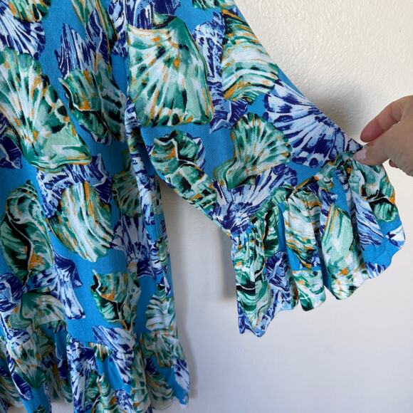 Chico’s Size XL Lite abstract print ruffled open cardigan 3/4 sleeves size XXL - Picture 7 of 11